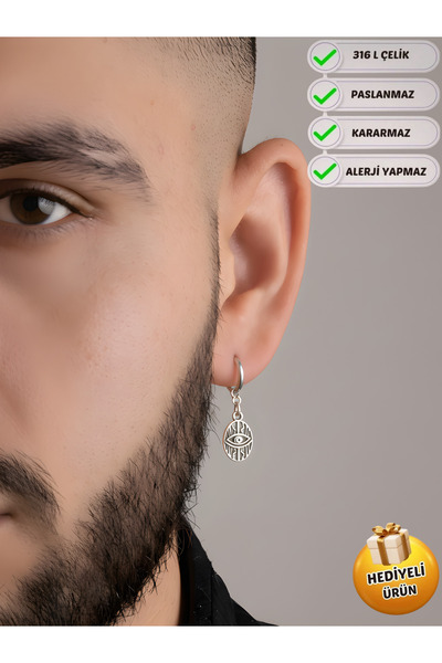Piercing Market Steel & Silver Unisex Çelik Halka Sallantılı Göz Küpe Paslanm...