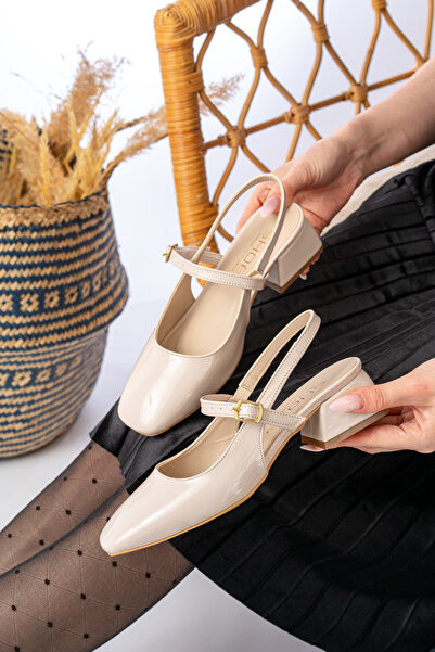 rephro store Women's Mary Jane Open Back Blunt Toe Short Block Heel Shoes