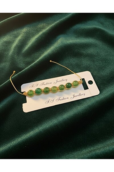 Meneva Aksesuar Green Agate Stone Hand Knitted Macrame Bracelet