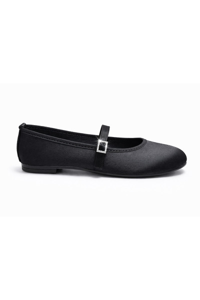 FootFrenzy Aria Women's Satin Black Round Toe Buckle Women's Ballerinas – Sty...