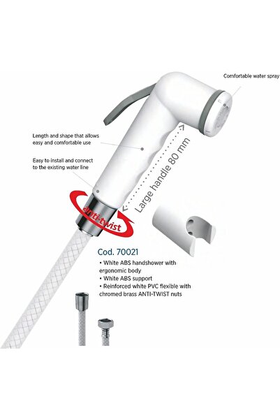 IDROSPANIA Made in Italy Anti Twist Bidet Hand Shower Sprayer Shattaf 80 mm W...
