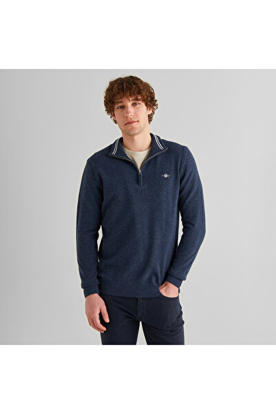 Gant Erkek Lacivert Regular Fit Yarım Fermuarlı Yün Kazak