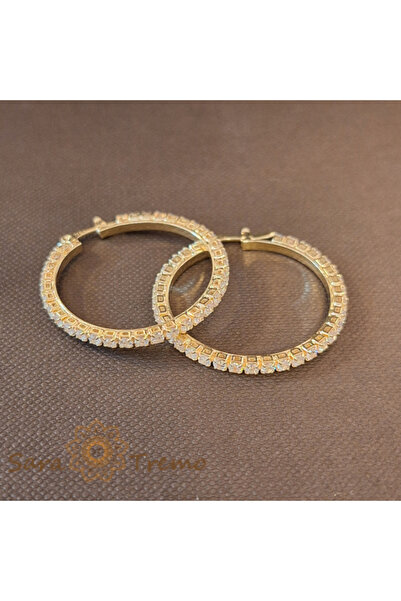 SaraTremo Luxury Round Earrings Plated with Zirconia Crystals, Diameter 2.7 cm