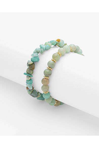 TARZ-I TAKI (2 Bracelets) Natural Stone Cracked Stone & 8 mm Linden Green Ama...
