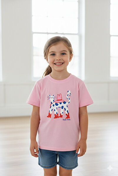 Monila Girl's Cotton Crew Neck Printed T-Shirt