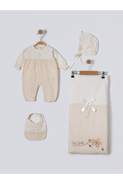 Baby shine طقم استقبال مواليد بناتي تركي فاخر 4قطع -100% من القطن الطبيعي- مز...