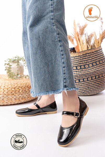 AlbiShoes Buckle Babet Casual Women's Patent Leather Babet Shoes Stylish Comf...