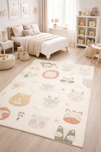 Vog Halı Petit Renkli Figürlü Toz Vermeyen Yumuşak Dokulu Makinede Yıkanabili...