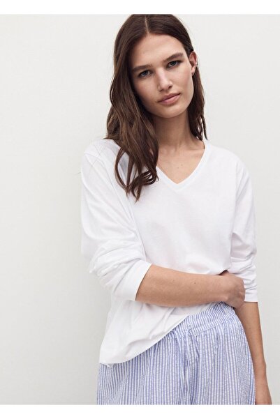 MANGO Woman Gofre kumaş çizgili iki parça pijama takımı