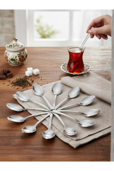 Markasız ucuz 12'li Paslanmaz Çelik Çay Kaşığı Seti - Ay Yıldız Motifli Karar...