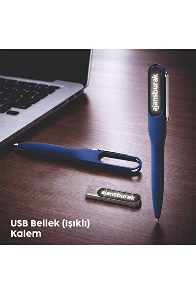 biga قلم حبر جاف معدني مطلي بالمطاط باللون الأزرق الداكن مع وصلة USB