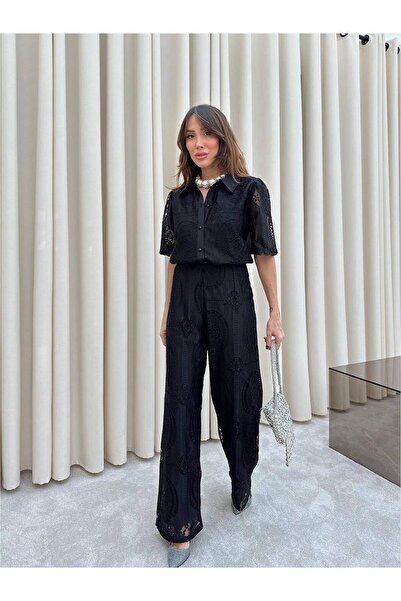 Coral Lace Loose Trousers 29615 Black