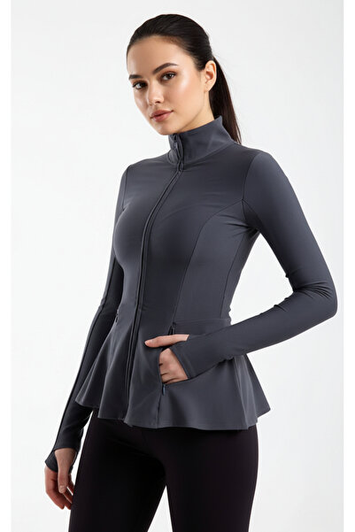 MAİMODA Women's Peplum Cut Sports Jacket with Finger Holes -Hijab Compatible/...