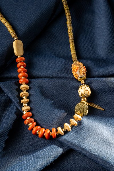 HediyemStil Bohemian Necklace with Earth Tones and Floral Detail
