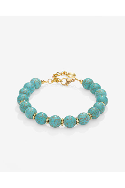 TARZ-I TAKI Natural Stone 10 mm Blue Turquoise Evil Eye Women's Bracelet