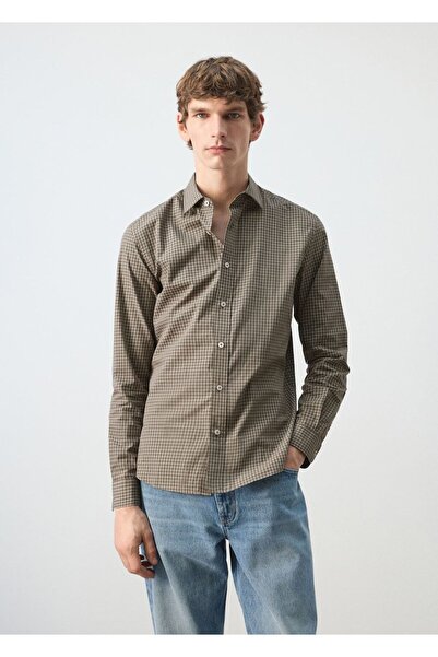 MANGO Man %100 pamuklu kareli regular fit gömlek