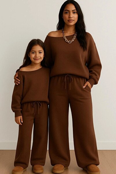 buendiakids ANNE/KIZ KOMBİNİ KAYIKYAKA SWEAT BOL PAÇA PANTOLON(KOMBİN OLUŞTUR...