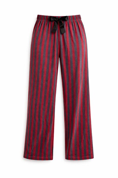 LİLORA Premium French Velvet Burgundy Striped Women's Pajama Bottoms Comforta...