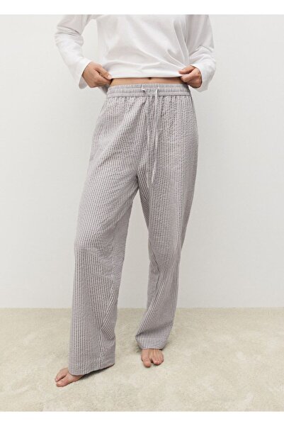 MANGO Woman Gofre kumaş çizgili iki parça pijama takımı