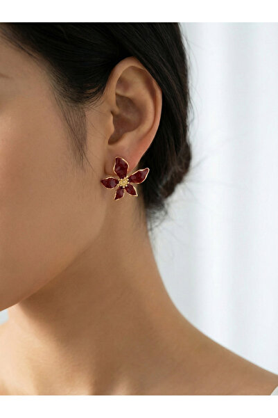 GLANZEND Çiçek Model Kadın Küpe Detaylı Şık Modern Çelik Küpe