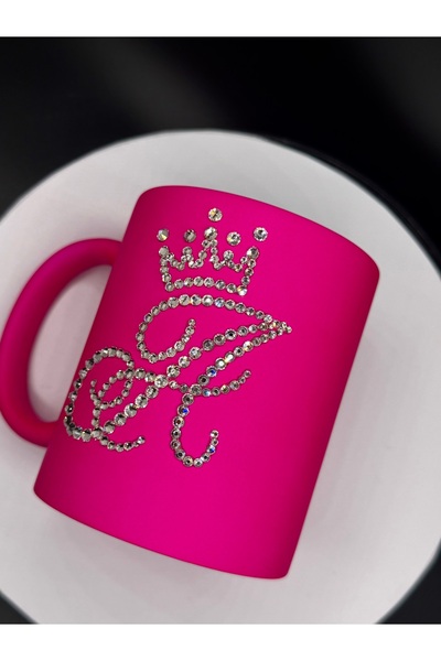 delshop Personalized mug with crystals, initial A, pink