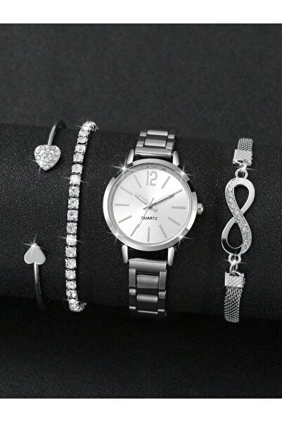 VEYA Luxury Women's Four-Piece Set Watch+Bracelet Fashion Casual Stainless St...