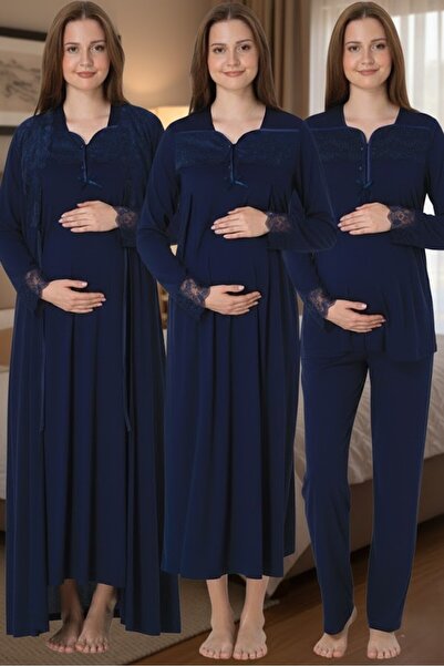 Lohussa New Season Navy Blue Elegant Lace Detailed Long Sleeve Special Design...