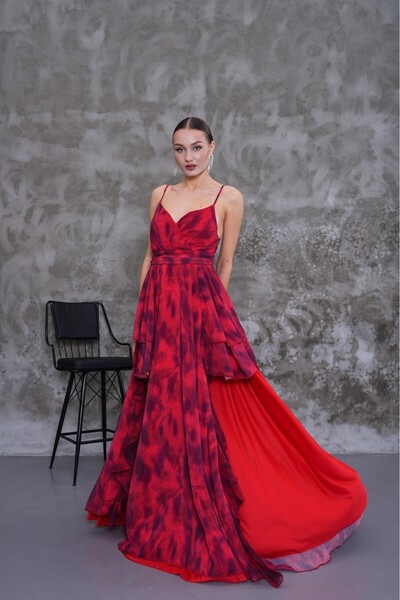 zoezoe Alice Elbise Şifon Bacak Yırtmaclı Düz İc Astarlı