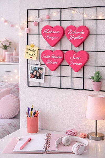 Dekor atolyem Kişiye Özel Şarkı Sözlü Pembe Kalp Magnet Seti (4’lü) – Romanti...