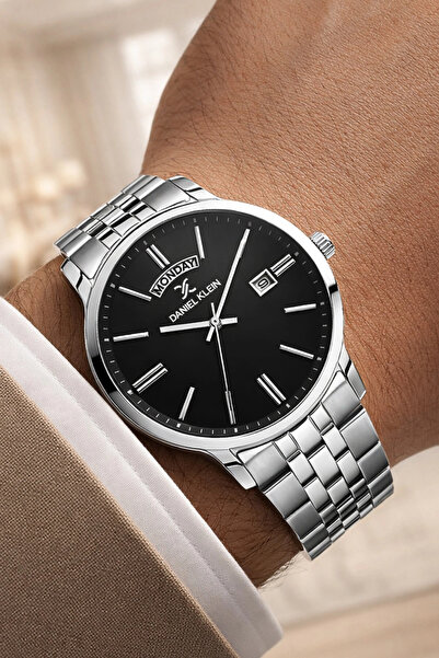 Daniel Klein Steel Cord&Case Calendar Men Wrist Watch Bracelet Gift Silver-Bl...