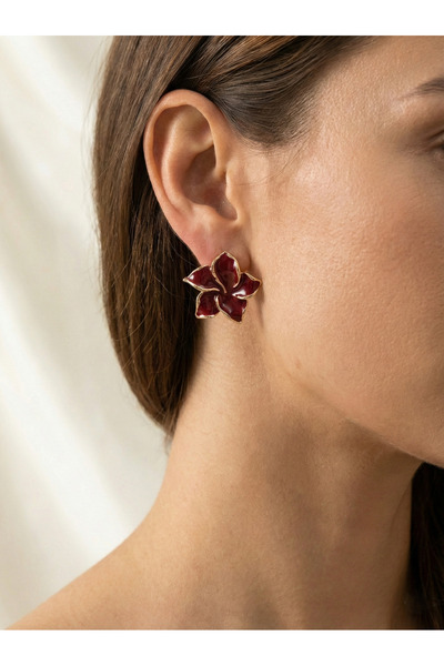 GLANZEND Çiçek Formlu Kadın Küpe Detaylı Modern Şık Çelik Küpe