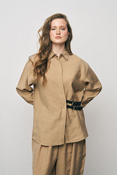 Orfeo Negro Women's Lyocell Luxe Silky Shirt with Double Belt Accessories