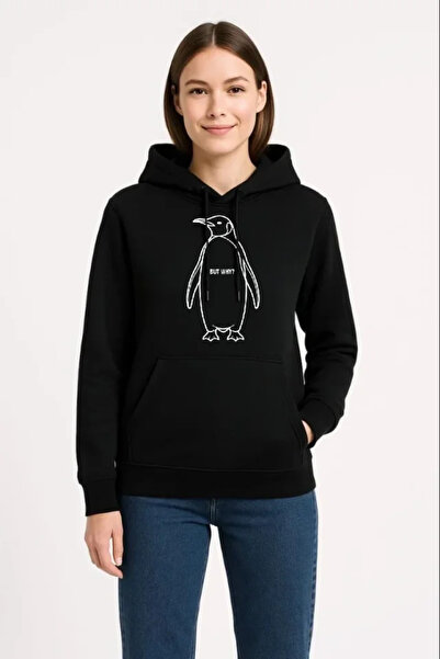 MODAVERA Nihilist Penguin Custom Design Oversized Hooded Sweatshirt - Black