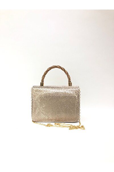 womenacs Gold Color Wavy Pattern Material Evening Dress Portfolio Clutch Wome...