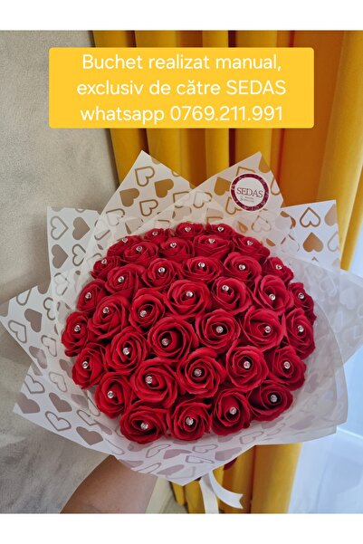 Store.sedas Buchet 37 trandafiri rosii cu diamante, realizat manual de SEDAS