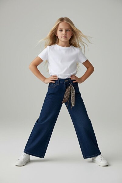 RONYPONY Pantaloni de blugi largi pentru fete, cu talie înaltă, croială confo...