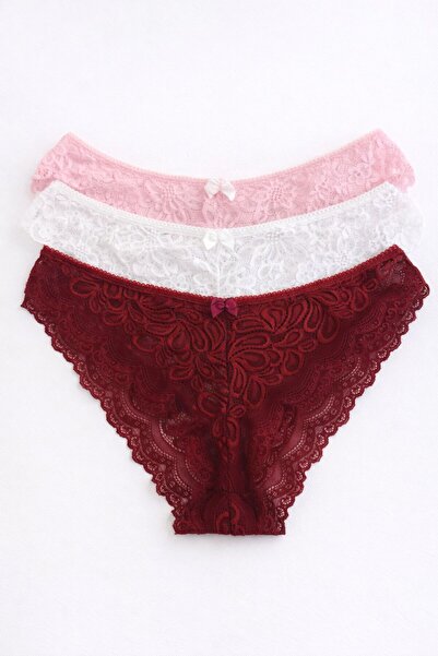 MAVİ QUMSAL (YENİ ÜRÜN) Karışık Dantel (3'lü Set) Bordo, Ekru,Pembe