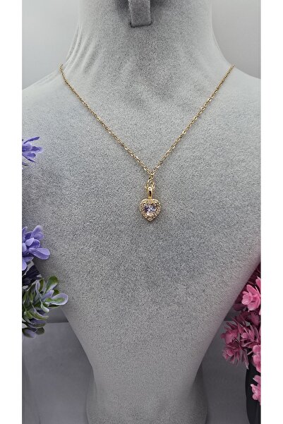 ahsenaksesuar2025 Zircon Stone Heart Necklace Gold Color Steel Non-Tarnish Sp...