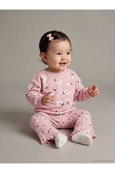 LC Waikiki Crew Neck Floral Baby Girl Sweatshirt and Leggings