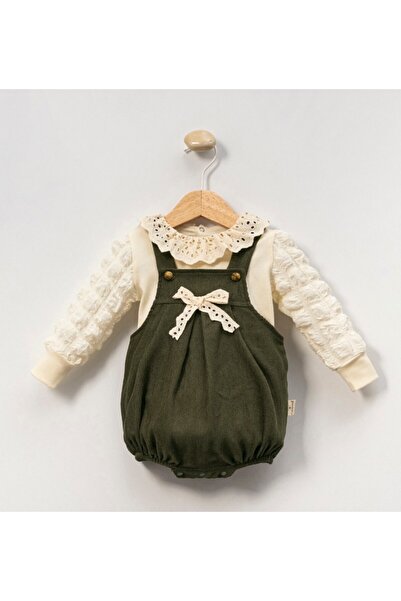 minicayzen Bella Lace Romper Haki Fisto Yakalı Kız Bebek Salopet