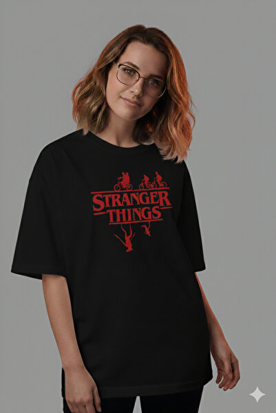 LiyAdaCo Unisex Stranger Things Printed Black T-Shirt -Oversize T-Shirt