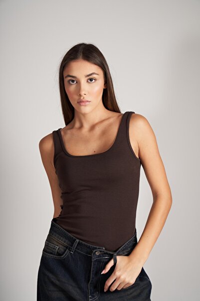 citycenterfashion Women's Wide Crew Neck Zero Sleeve Ribbed Blouse Cty-Abr-1885