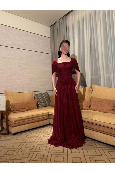 elin فستان سهرة لمعه عنابي