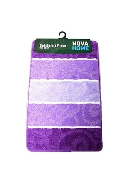 OEM Set of 3 Large Bath Mats, Nova Home, Purple Stripes