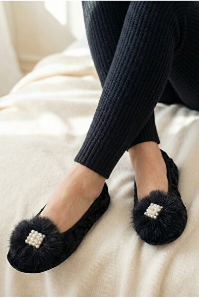 Mijja Velvet, Pearl Figured Furry Home Slippers, Daily Gift, Non-Slip Flat Sl...