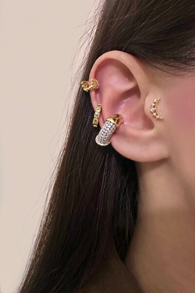 Okko Store Taşlı Halka Kıkırdak Küpe Earcuff