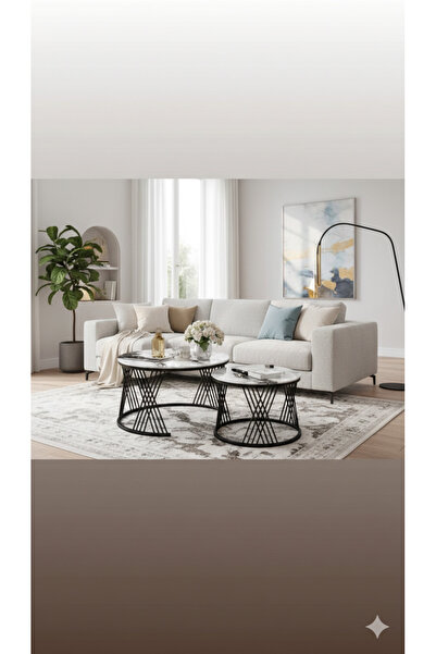 co arma Two-piece ceramic coffee table set: a 70x70cm round center table and ...