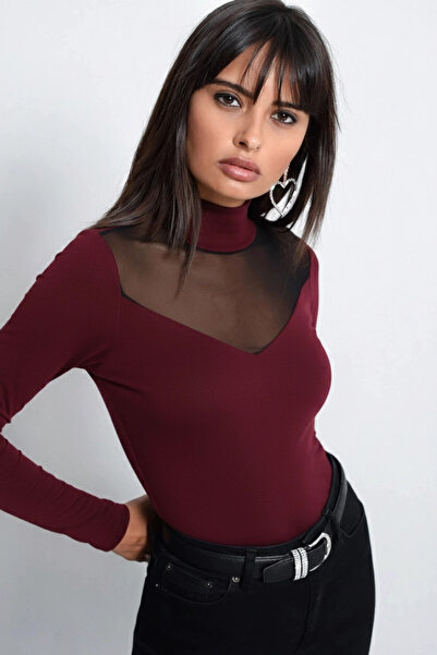 Cool & Sexy Women's Burgundy Tulle Blouse Tz20751