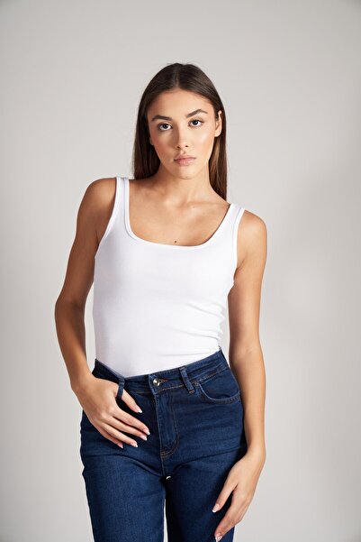 citycenterfashion Women's Wide Crew Neck Zero Sleeve Ribbed Blouse Cty-Abr-1885