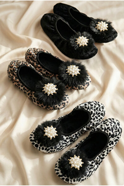 Mijja Velvet, Gold Pearl Figured Furry Home Slippers, Daily Gift Dowry Gift N...